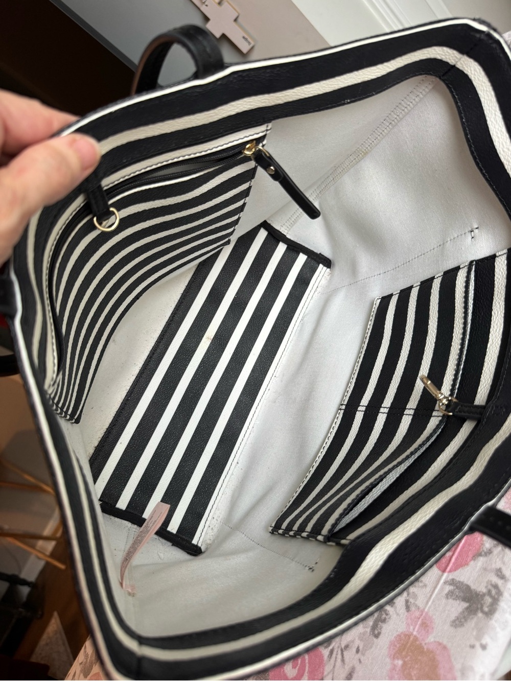 kate spade Black and White Striped Leather Tote - Picture 6 of 16
